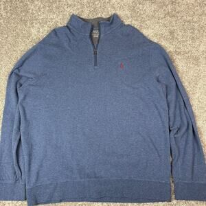 Polo Ralph Lauren Sweater Mens XL Blue Quarter Zip Pullover Pony Logo Cotton